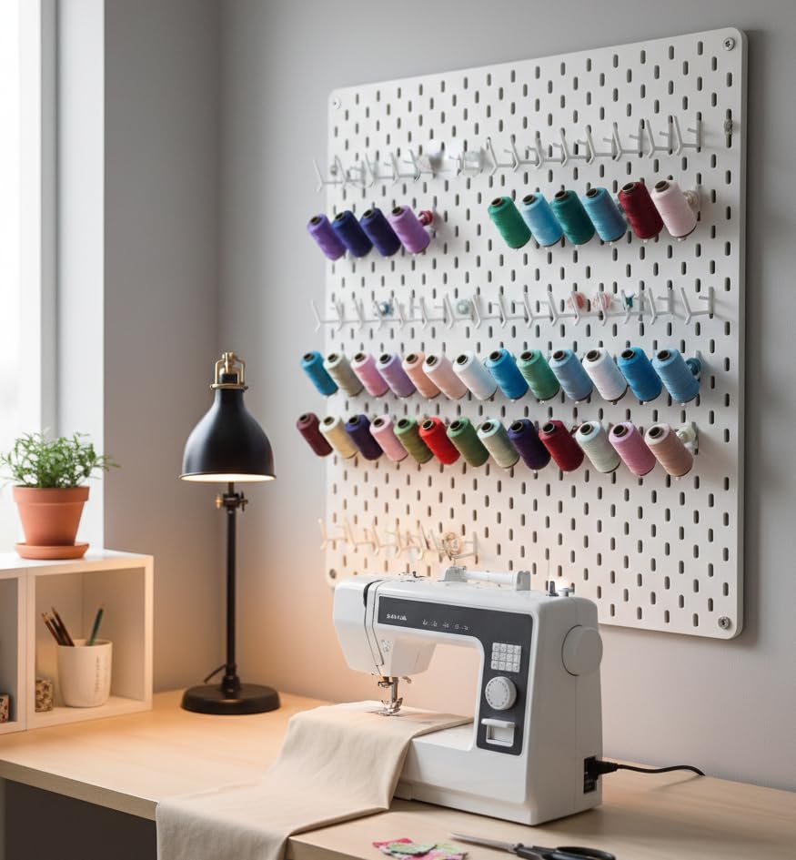 JL House. Pack of 20 Sewing Thread Rolls Holder Hooks Compatible with IKEA Skadis Perforated Wall I SKadis Accessories Holder Perforated Plate Yarn Roll Holder (White)