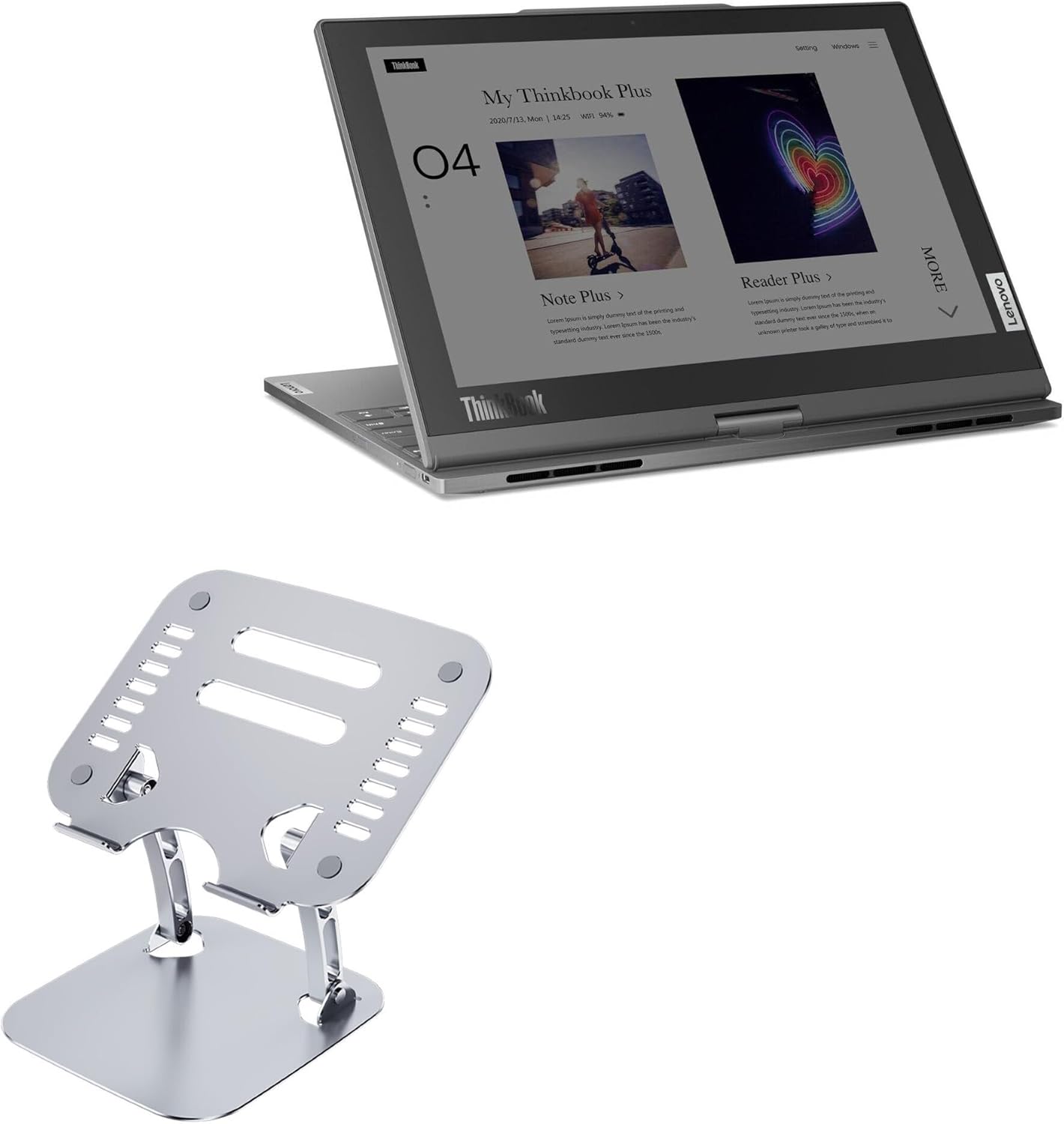 BoxWave Stand and Mount Compatible with Lenovo ThinkBook Plus Twist - Executive VersaView Laptop Stand, Ergonomic Adjustable Viewing Angle Metallic Riser - Metallic Silver
