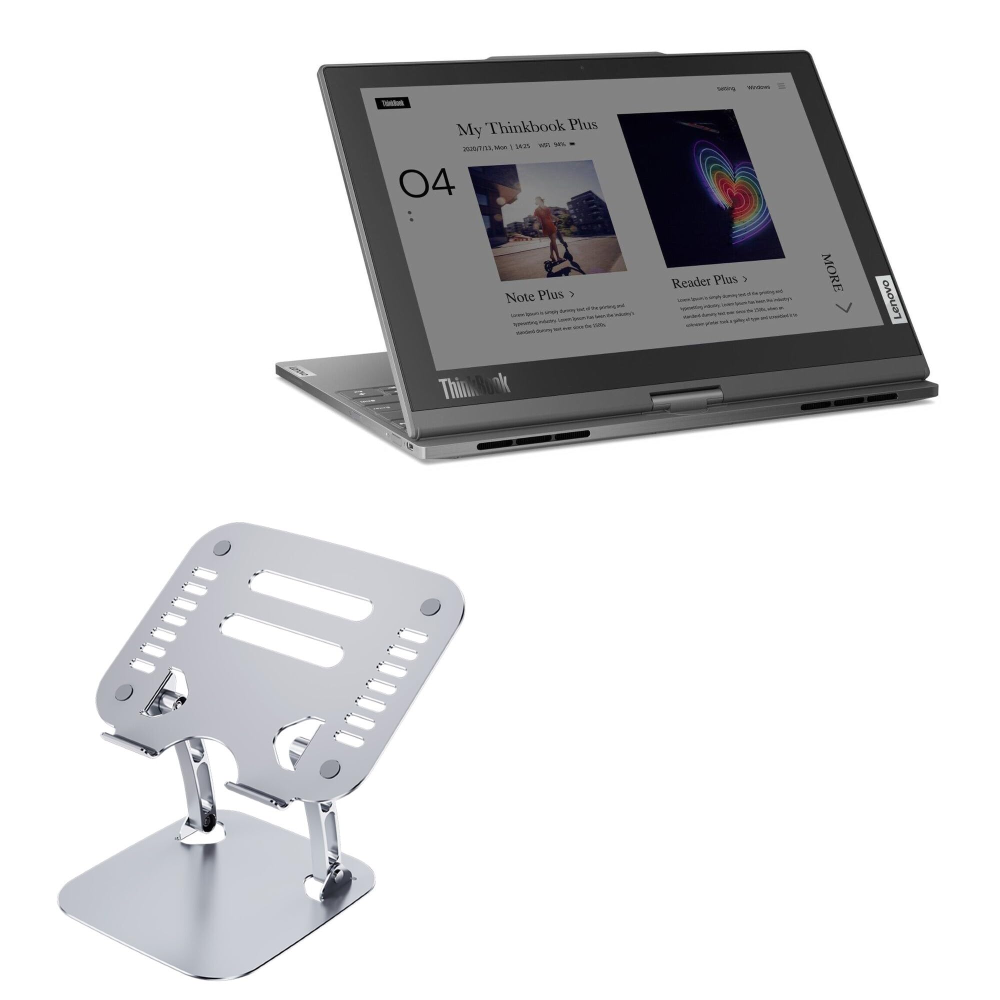 BoxWave Stand and Mount Compatible with Lenovo ThinkBook Plus Twist - Executive VersaView Laptop Stand, Ergonomic Adjustable Viewing Angle Metallic Riser - Metallic Silver