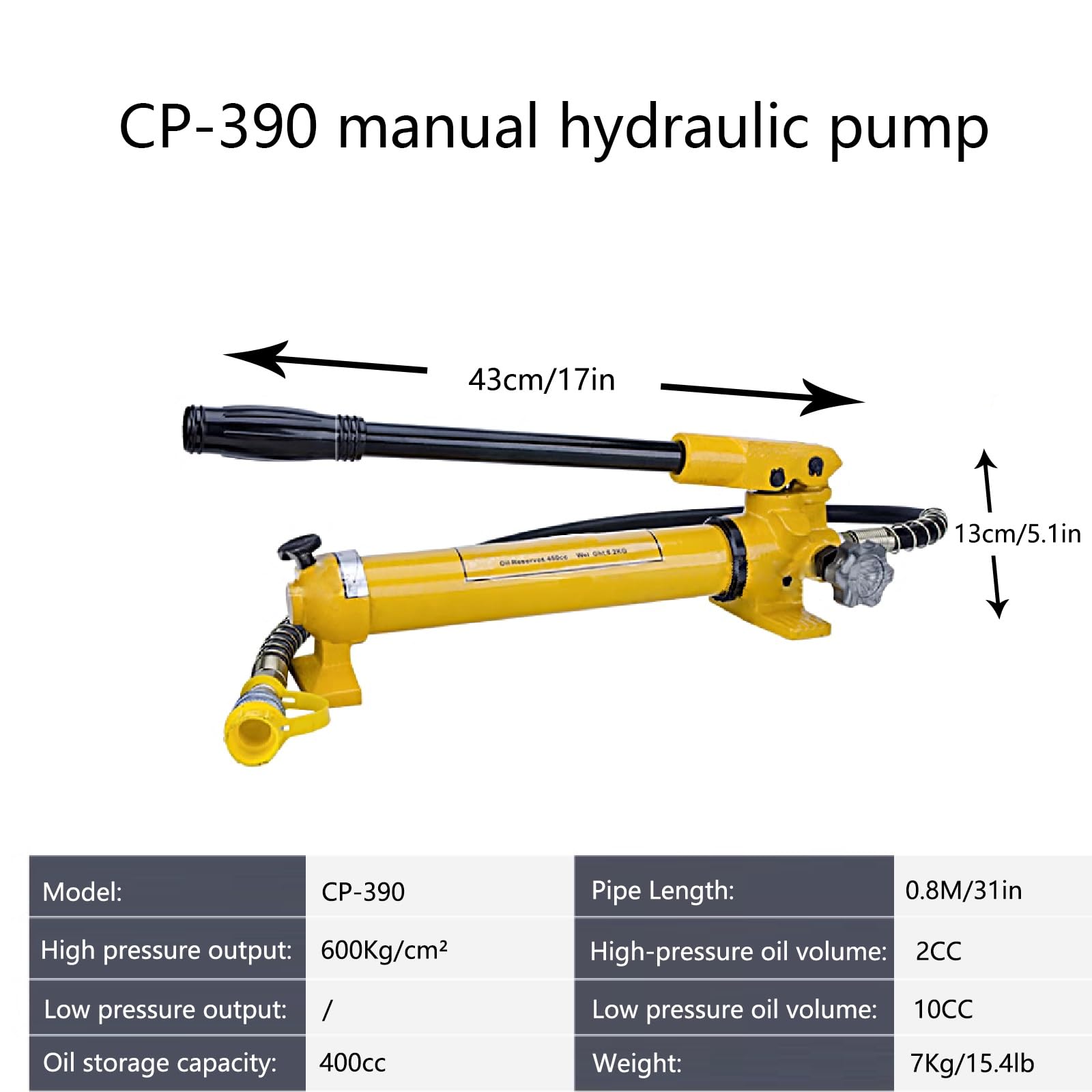 Schlauchlänge 1,8 m/70 Zoll, manuelle Pumpe, manuelle Hydraulikpumpe CP-700, Ölspeicherkapazität 2800 CCM, geeignet for alle Arten von separaten Hydraulikwerkzeugen(CP-390)