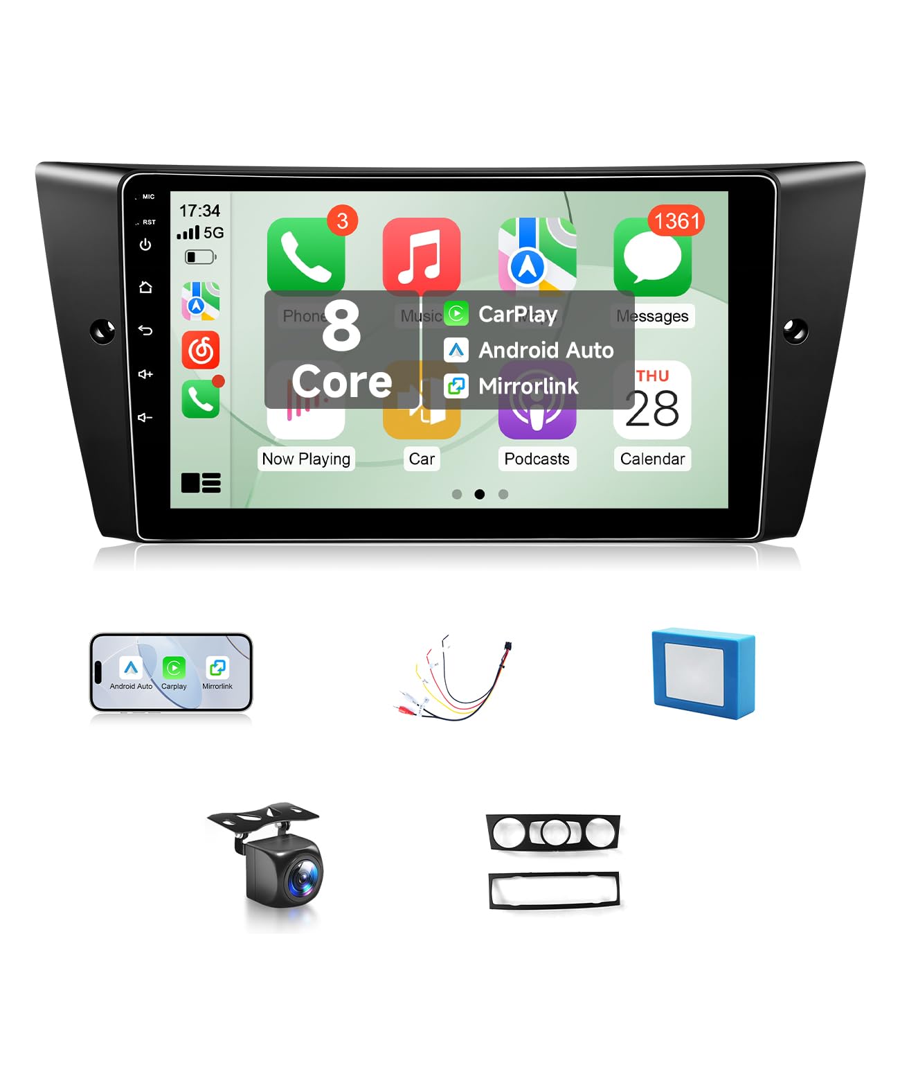 VQU 8Core Car Stereo for BMW 328i 335i 325i E90 E91 E92 E93 2005-2011 Radio Apple Carplay Android Auto, 9 Inch Touch Screen for BMW E90 Head Unit Bluetooth GPS WiFi RDS DSP FM SWC Camera, Fiber Optic-image-13