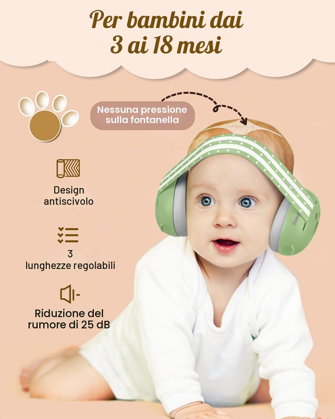 Lilian&Gema Casco Anti Rumore 2 in 1, Confortevole e Regolabile per Bambini fino a 48 Mesi, Ideale per Sonno e Attività