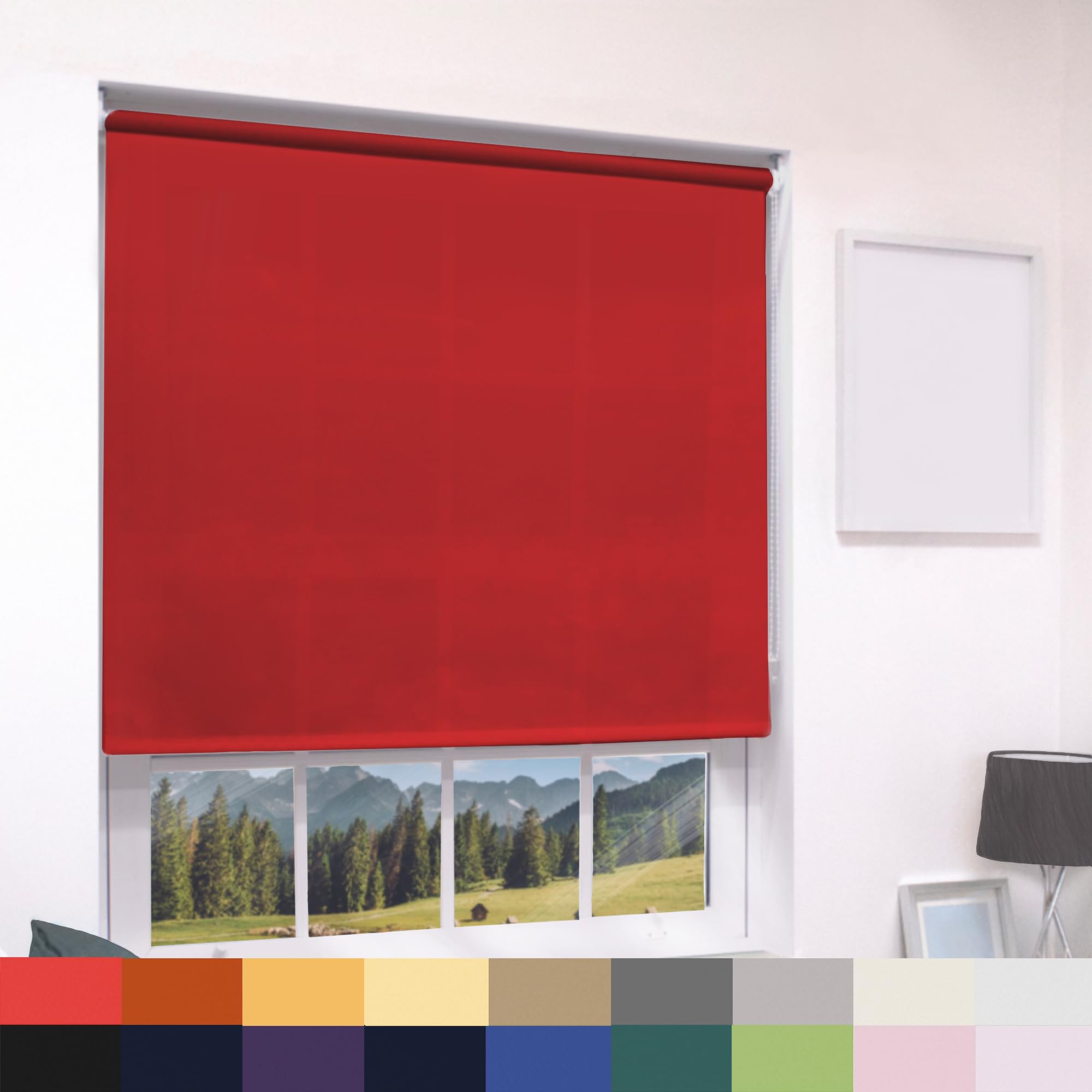 Deluxe Daylight Roller Blinds Light Filtering Premium Fabric Easy Fit Metal Brackets Bedroom Living Room Office Child Safe Trimmable Red 150cm Width x 160cm Drop โ image 1