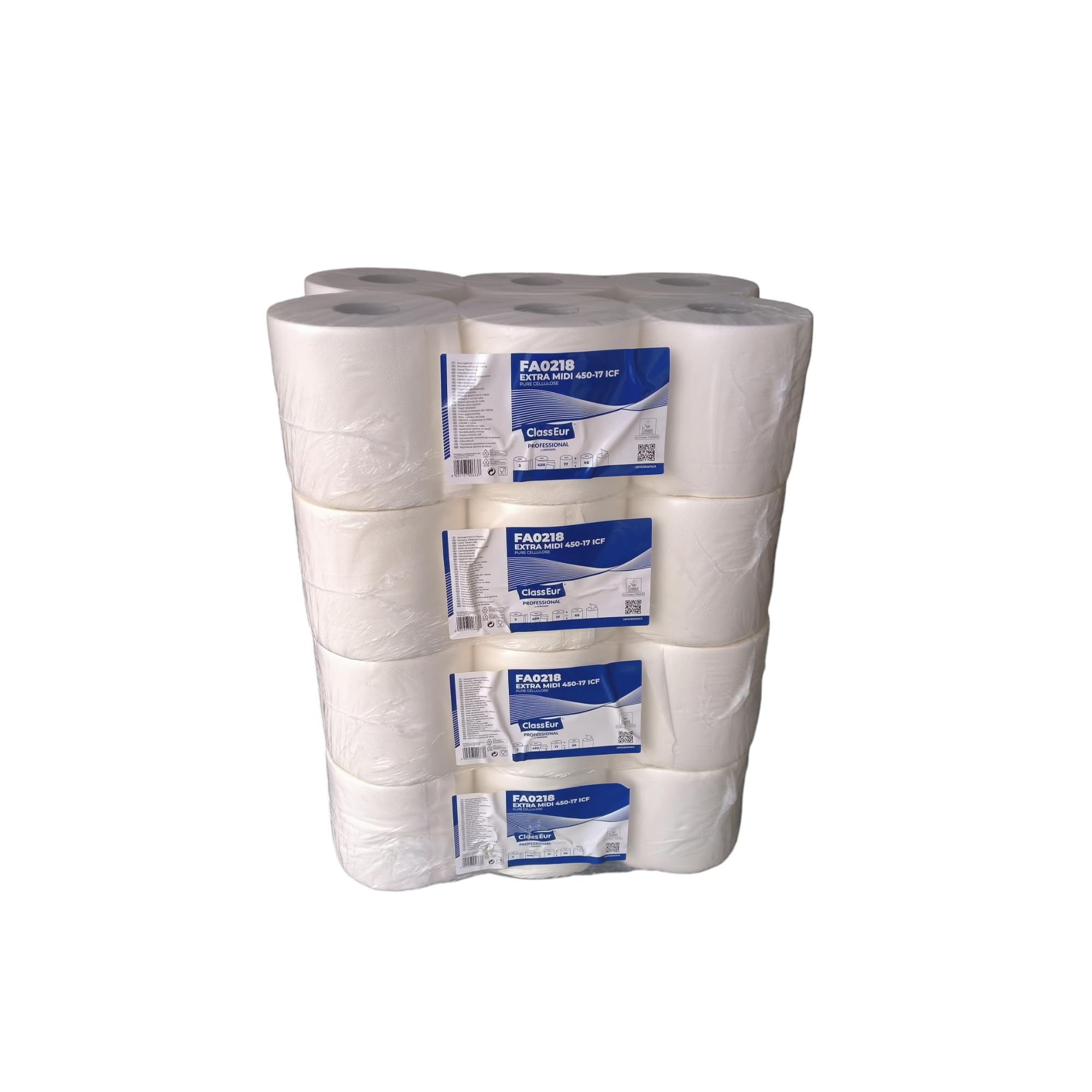 Lot de 24 rouleaux d'essuie-mains en papier blanc gauffré Ecolabel 450 feuilles par bobine à dévidage central essuie tout pure cellulose de qualité professionnelle