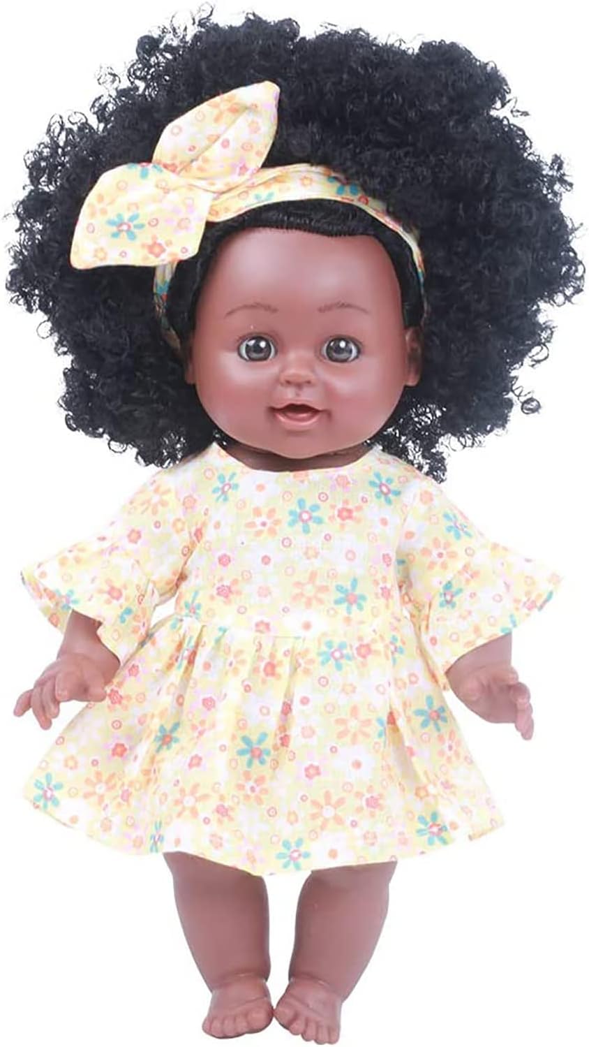 MUMAX Baby Doll Toys, 12 inch American African Girl Baby Doll Washable Soft with Clothing Accessories Life Size Adjustable Perfect for Boys Girls Children Birthday (Yellow)