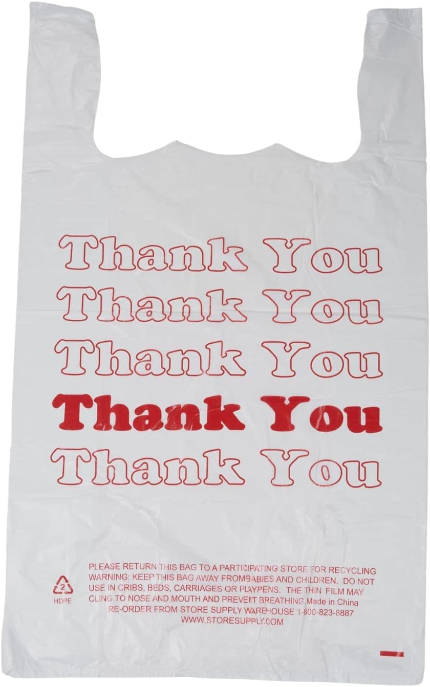 Wanowa Large Plastic Bags Thank You | 500 White Grocery Bags, Plastic Shopping Bags with Handles, Large (21