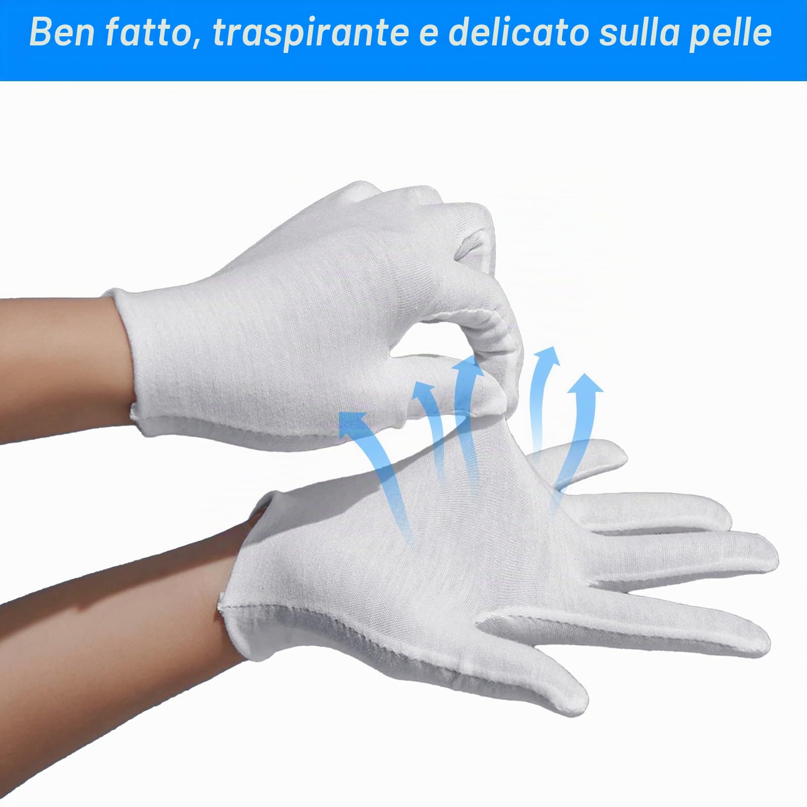 6 paia di guanti di cotone bianchi morbidi guanti protettivi per mani asciutte idratanti SPA per la cura delle mani in cotone (bianco)