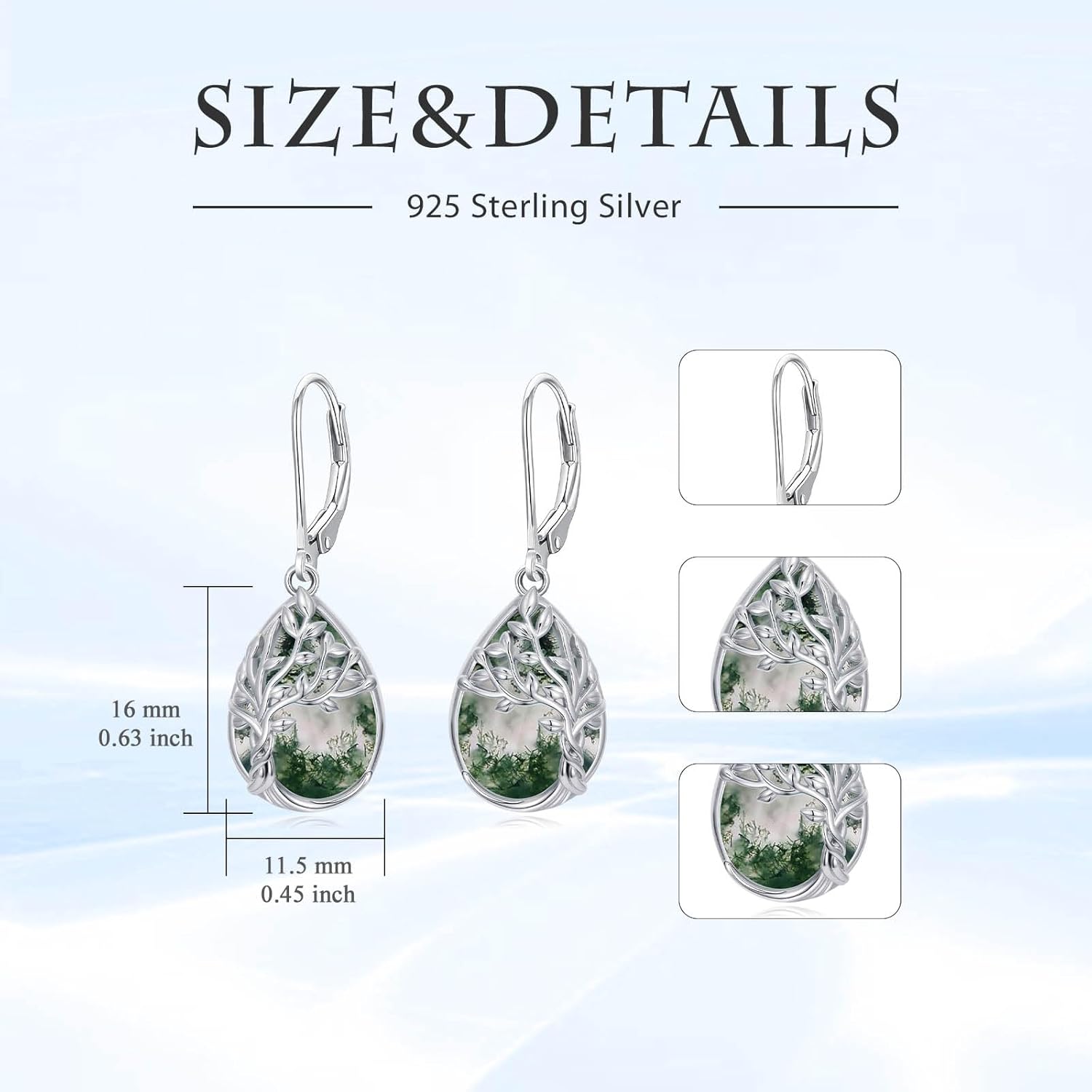 Tree of Life Earrings 925 Sterling Silver Teardrop Celtic Tree Leverback Earrings Gemstone Jewelry Gifts for Women - Image 5