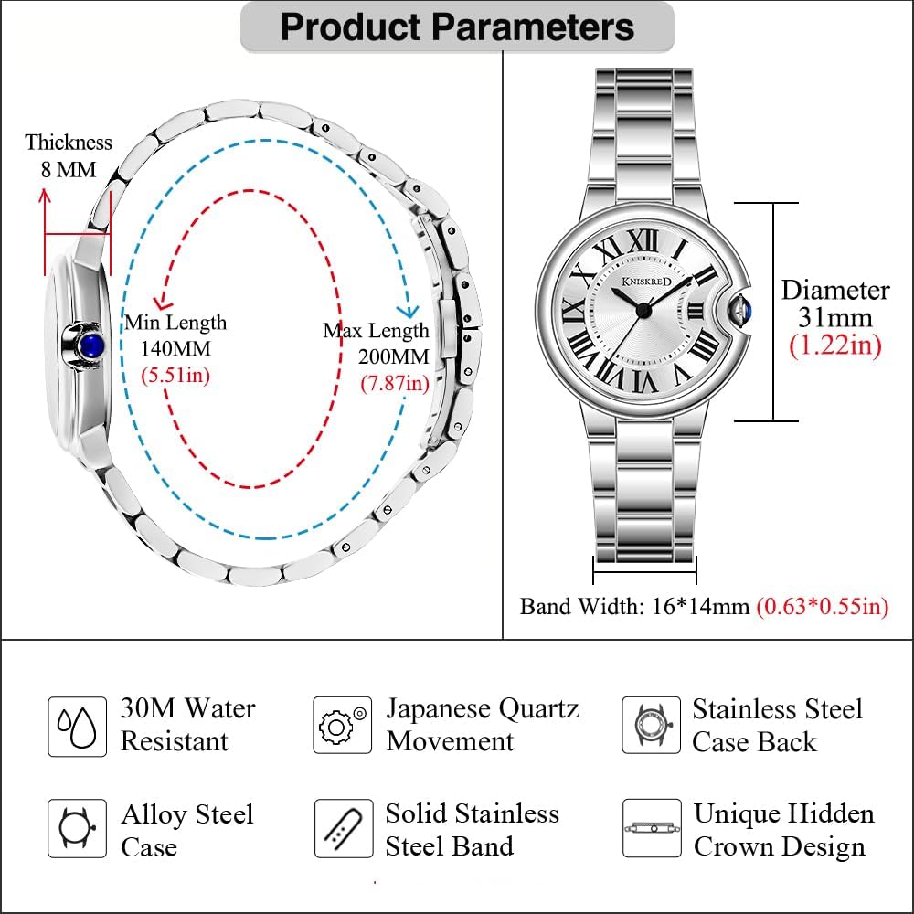 Classic Watch for Women with Vintage Roman Numerals and Solid Stainless Steel Band ... - Image 6