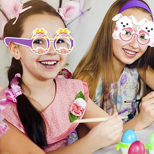 Miniatura 3 de ALIBBON 12 vasos de Pascua, orejas de conejo de Pascua, anteojos de huevos de pollo, accesorios de cabina de fotos de Pascua, suministros de