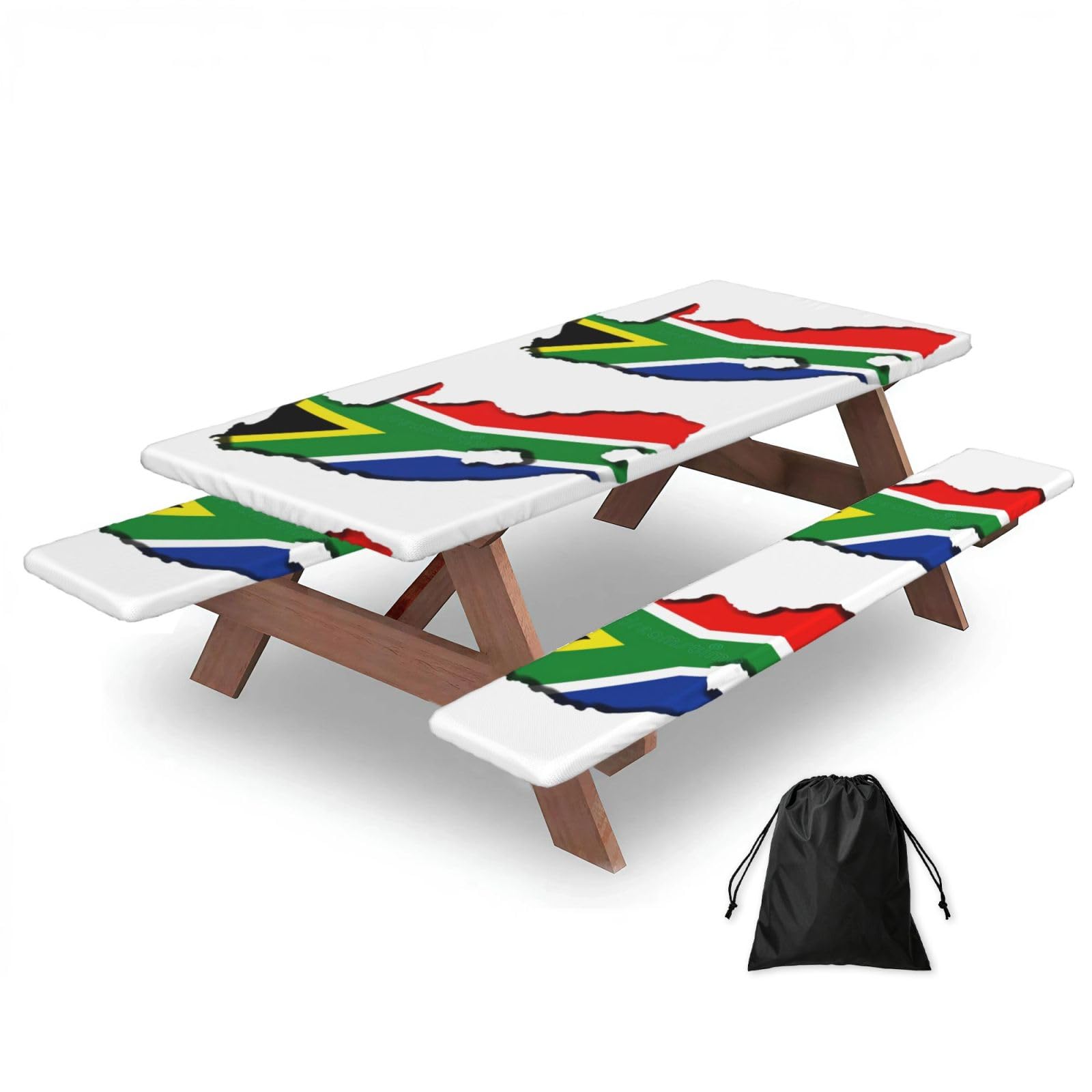 Zyjhyy Black South African Flag Map Print Party Table Covers With Bench Covers Set Of 3 Picnic Table Cloth Wipe Clean For Garden Camping
