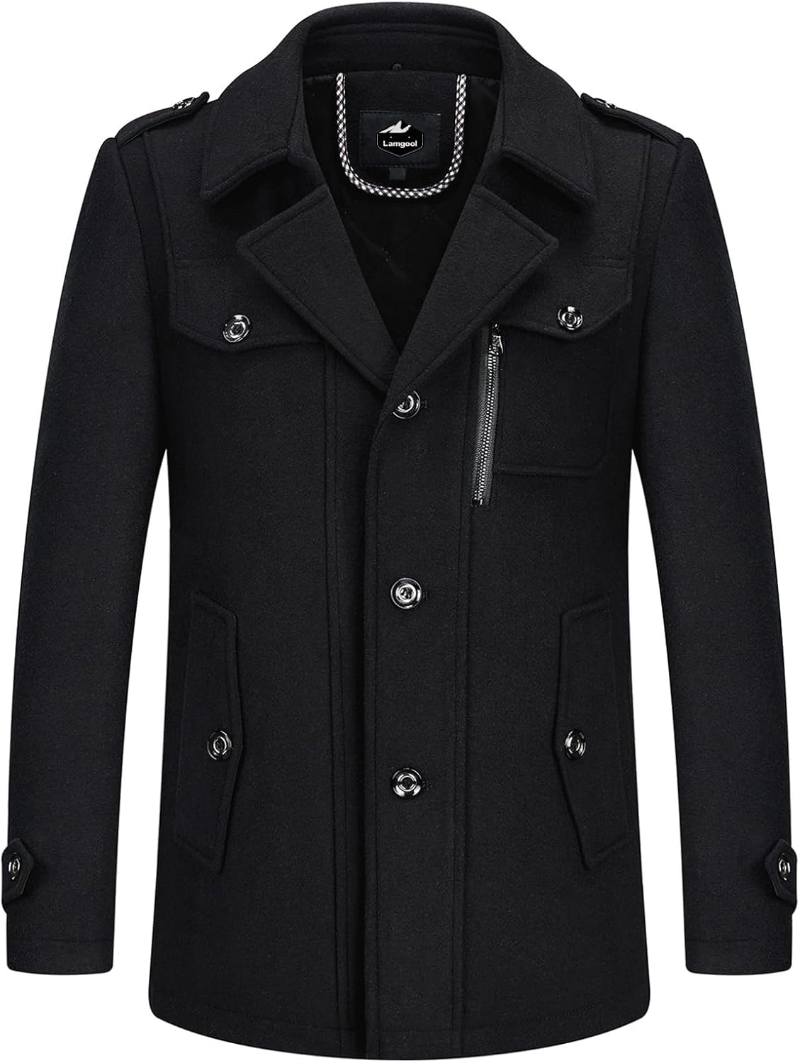 Lamgool Men's Winter Wool Blend Coat Casual Business Single Breasted Peacoat - Image 3