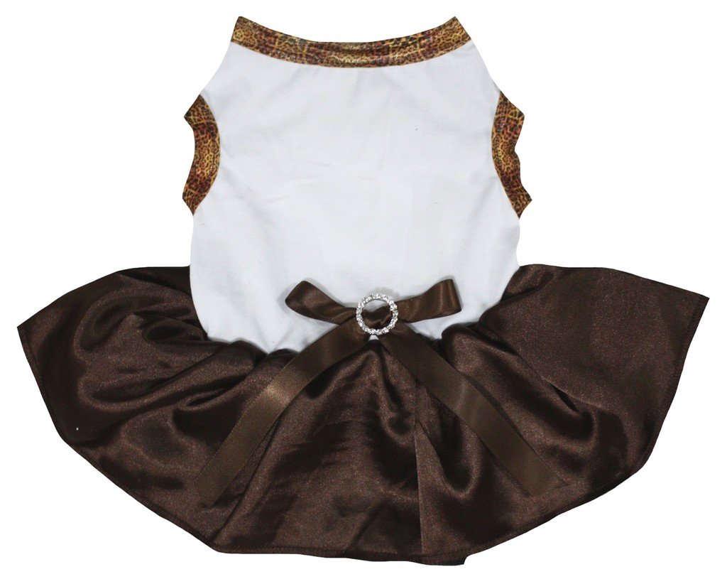 Robe pour chiot style tutu blanc uni et haut marron au design contrasté