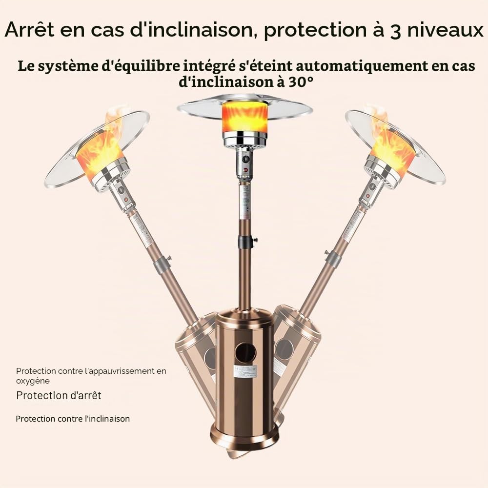 Chauffage à gaz extérieur avec,Double Couche en Acier Inoxydable,à roulettes,Dispositif Anti-basculement,Triple système de sécurité,pour Grandes terrasses, Jardins
