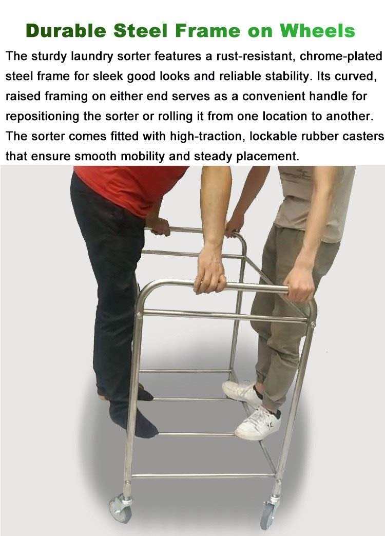 DFEDHF Movable Trolleys Laundry Basket Trolley with Detachable Fabric Bags Laundry Trolley Cart on Wheels Laundry Sorter for Bathroom Hotel Room