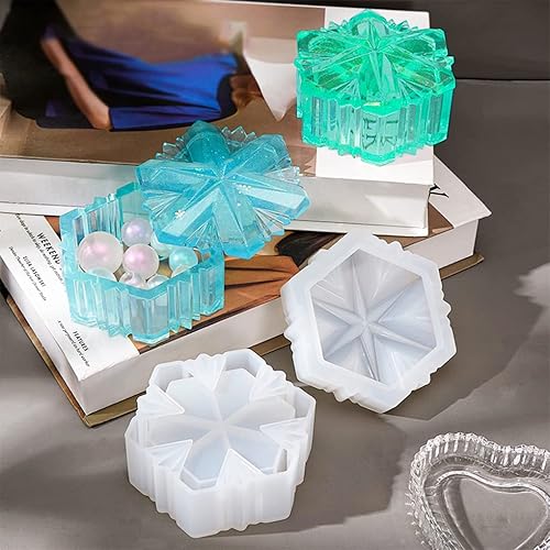 Miniatura 4 de FineInno Molde de resina para caja de copo de nieve, tarro de joyería de Navidad, molde de silicona con tapa, almacenamiento de baratijas, molde de