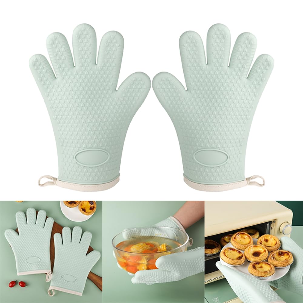 1 paire de gants de barbecue en silicone résistant à la chaleur Gants de cuisine à micro-ondes Gants de four à micro-ondes 300 degrés ignifuges et antidérapants Gants de barbecue Macaron, 27,5 x 20,5