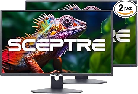 2X Pack - 24 Inch Monitor FHD 100Hz Computer Monitor, HDMI X2 VGA 99% sRGB Build-in Speakers, Wall Mount, Tilt, Professional and Gaming Monitor – Machine Black, 2X Pack