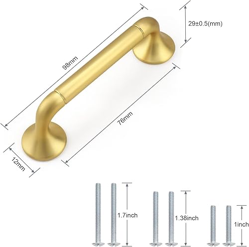 Miniatura 3 de knobelite Paquete de 5 tiradores de gabinete de cocina dorados de 3 pulgadas (2.992 in) de aleación de zinc, tiradores de arco y arco para armarios