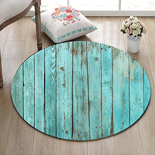 Shabby Wood Area Rugs, Rustic Wooden Boards Memory Foam Non-Slip Round Rug, Washable Living Room Bedroom Carpet Kids Playmat, Dia.3'4''(100cm)