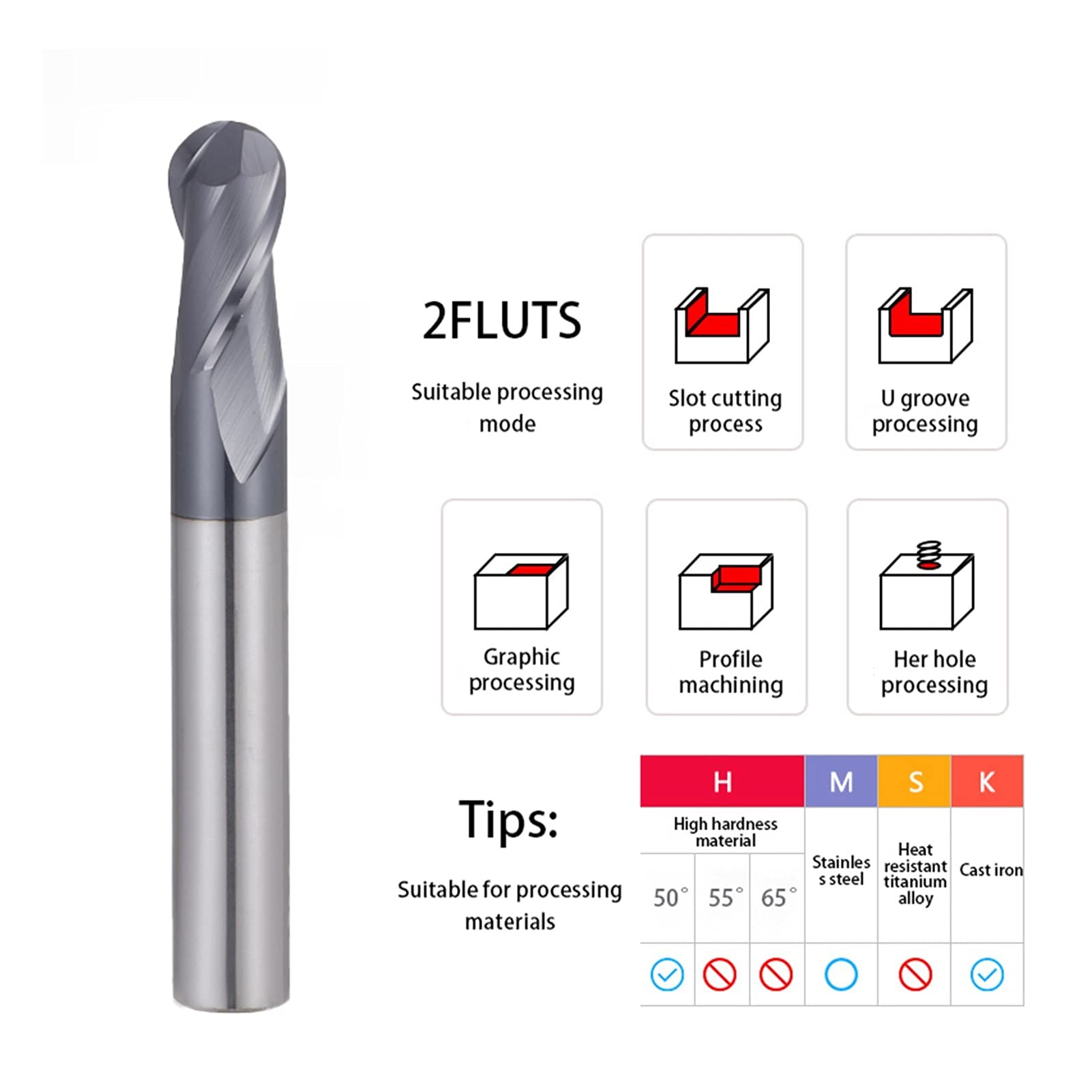 Fresa de Punta esférica, Brocas for enrutador CNC, Fresa de carburo de tungsteno, Herramienta de fresado de Doble Flauta HRC50 55 65, Fresa de Punta esférica R1 R2