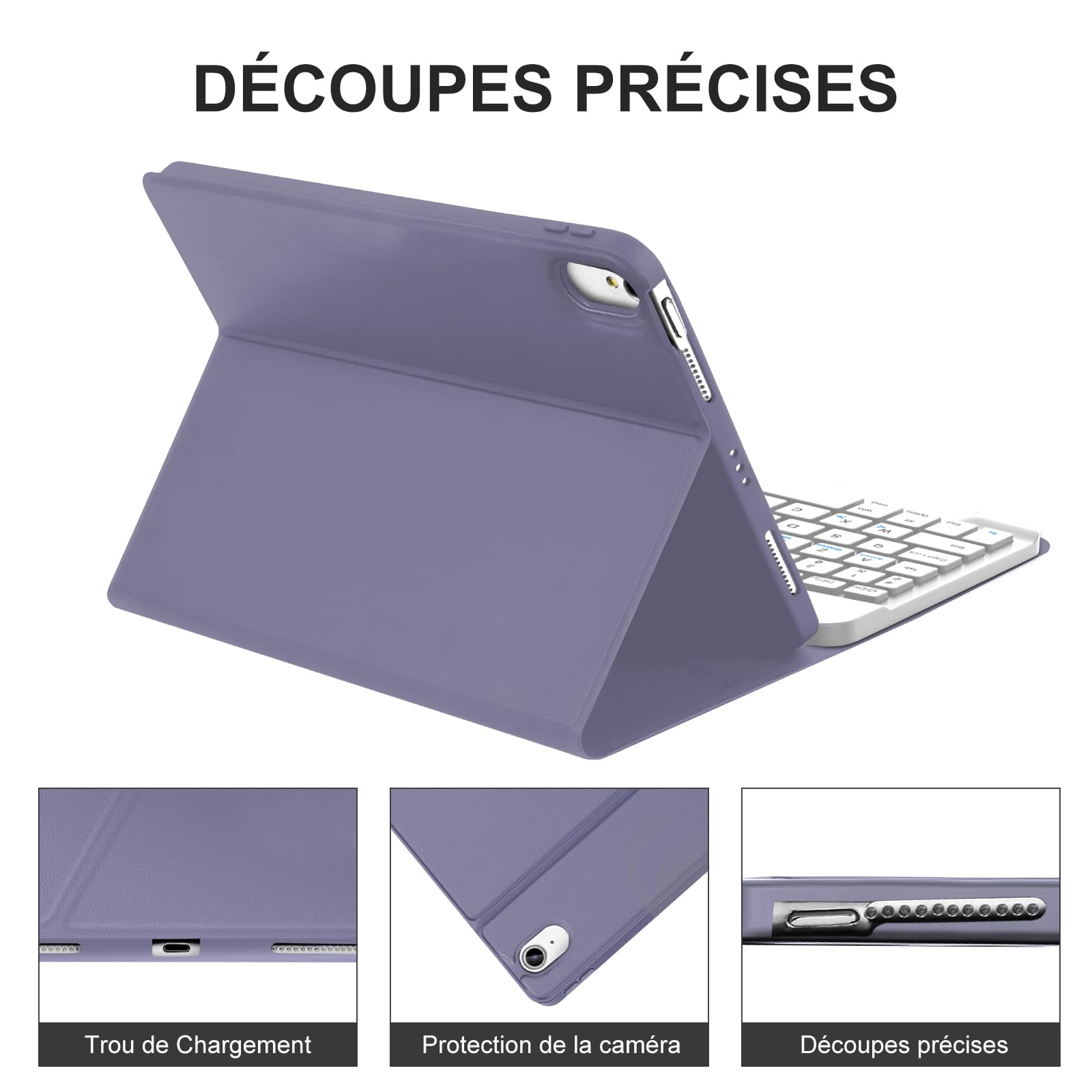 Coque Clavier Bluetooth Pour IPad Air 13" M3/M2 (2024/2025) - Clavier AZERTY Français, Protection PU, Angles Réglables, Autonomie 260h - Bleu Ciel