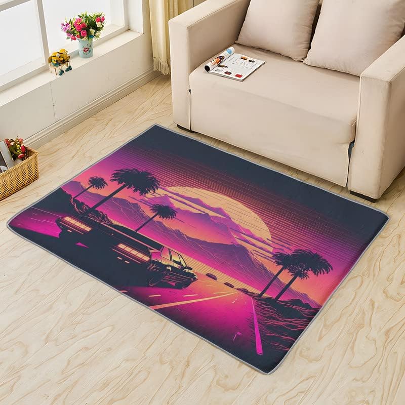 Vaporwave Rug Home Decor - Neon Rugs for Living Room Bedroom Entryway, JDM Area Rug 2x3, Washable & Non Slip & Soft Low Pile Non-Shedding Indoor Carpet, Decorative Patterned Rug
