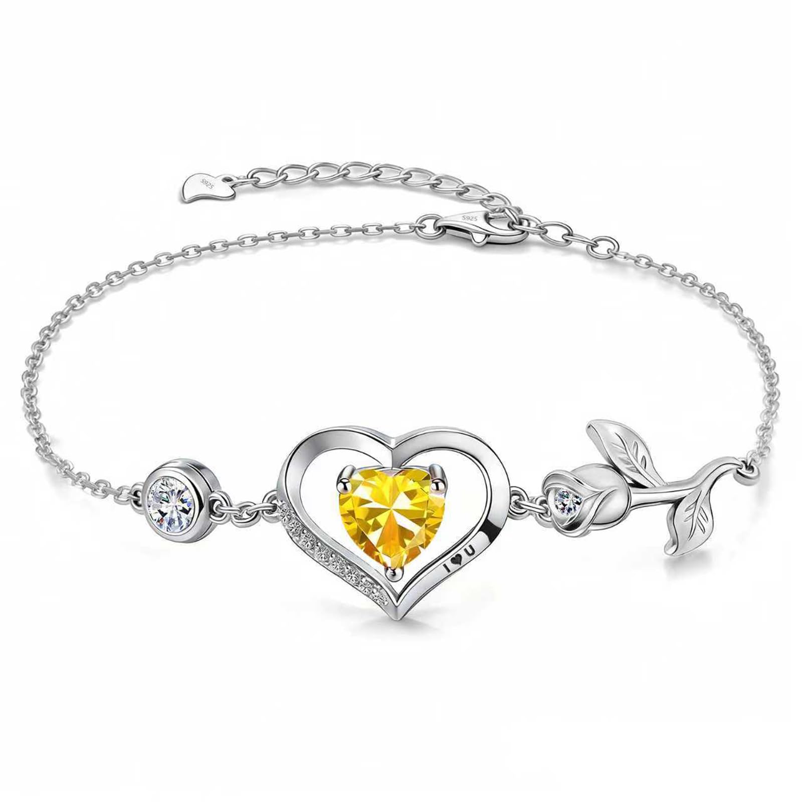 JACUPO 1 Karat Rose Herz Armband Moissanit/Lab-Grown Saphir/Rubin/Smaragd S925 Silber 18K weiß/rotvergoldet Jahrestag für Frau/Freundin/Mutter/Tochter