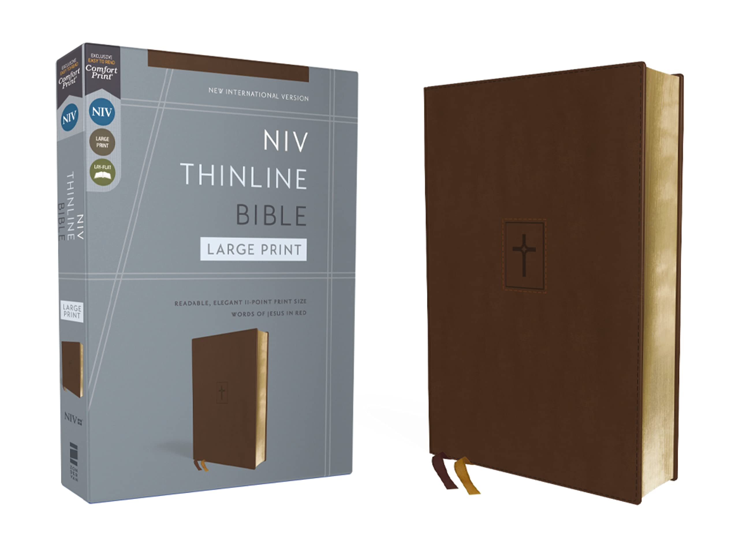 Niv, Thinline Bible, Large Print, Leathersoft, Brown, Red Letter, Comfort Print: New International Version, Brown, Leathersoft, Thinline, Red Letter, Large Print