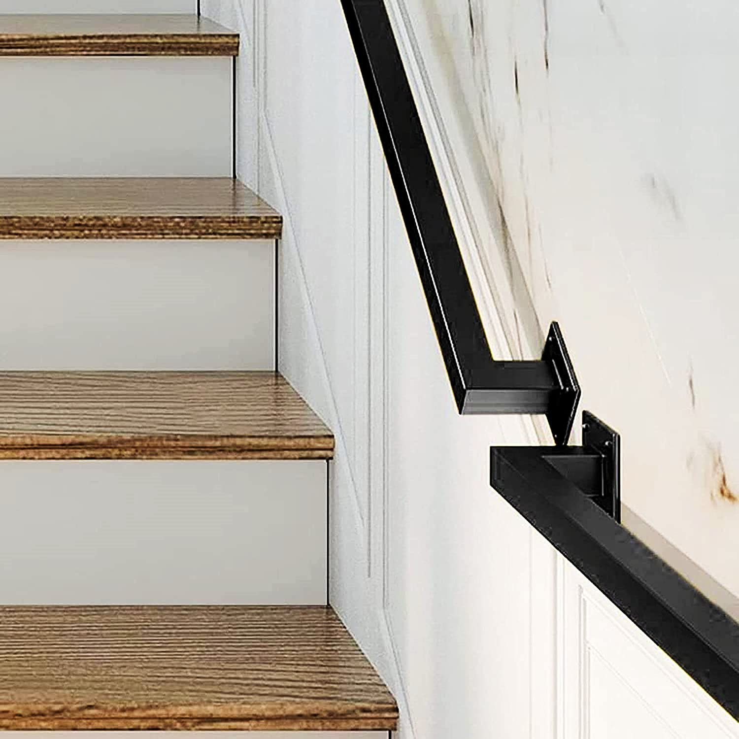 Treppe aus verzinktem Stahl, schwarz, 80 cm, mit einfacher Wandhalterung, für Innen- und Außenbereich, Haus/Gewerbeflächen