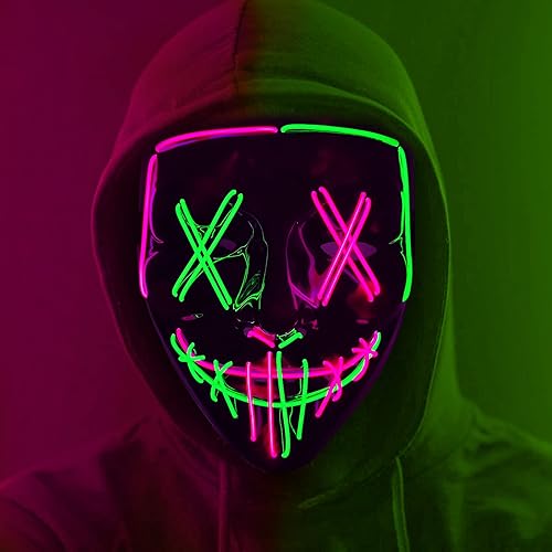 Miniatura 1 de Máscara de la Purga de Halloween, máscara de luz LED para fiesta de festival de Halloween, máscara de 2 colores con 3 modos de luz