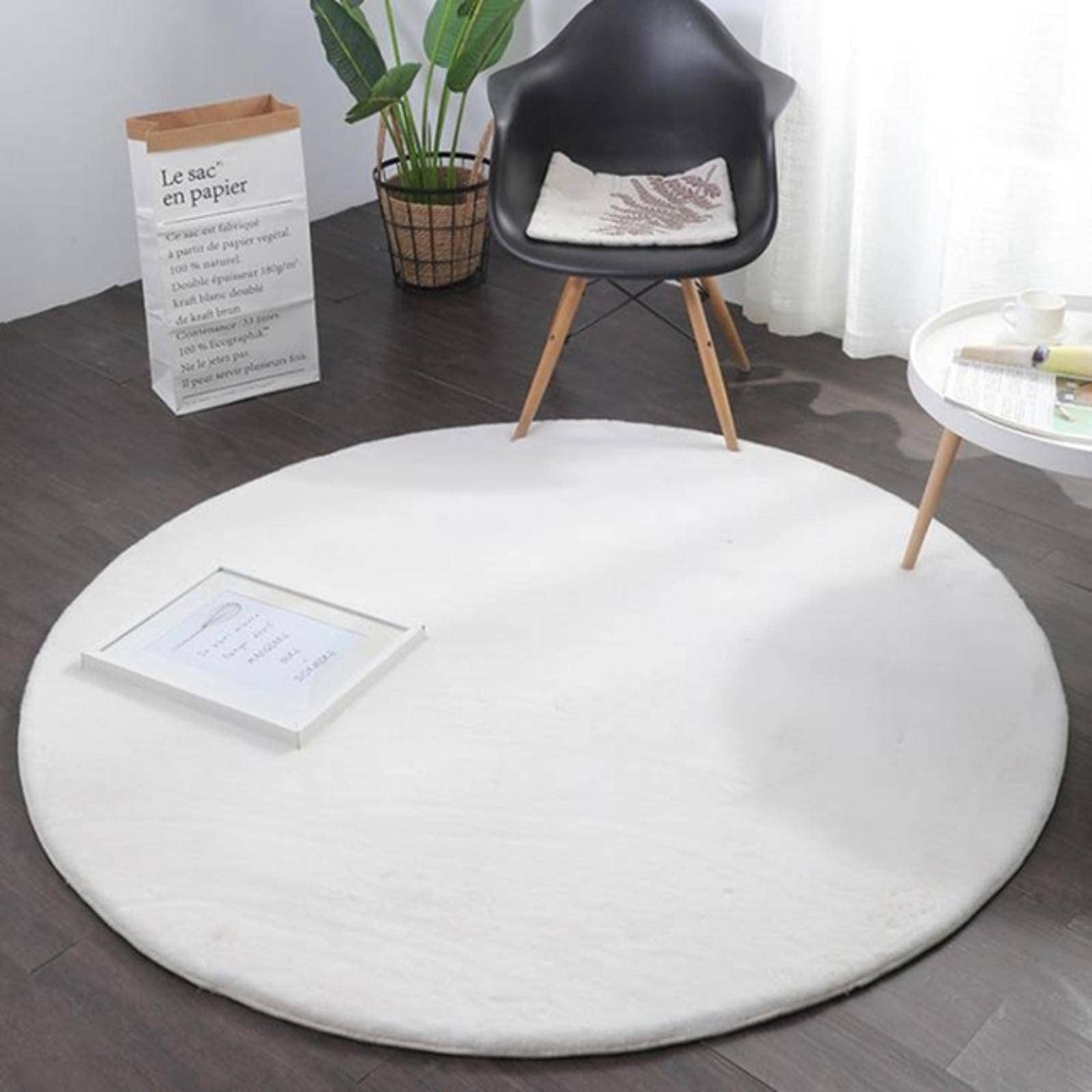 Tapis rond en fourrure de lapin synthétique pour salon et chambre NC