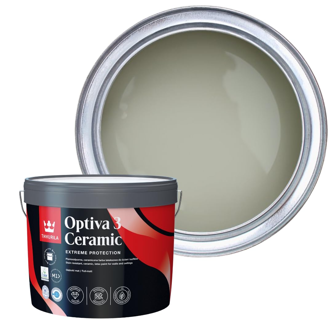 TIKKURILA Optiva 3 - Durable Super Flat Matt Paint For Walls & Ceilings - Zero VOC, Scrubbable, Easy To Clean (Flannel J446, 10 Liters)