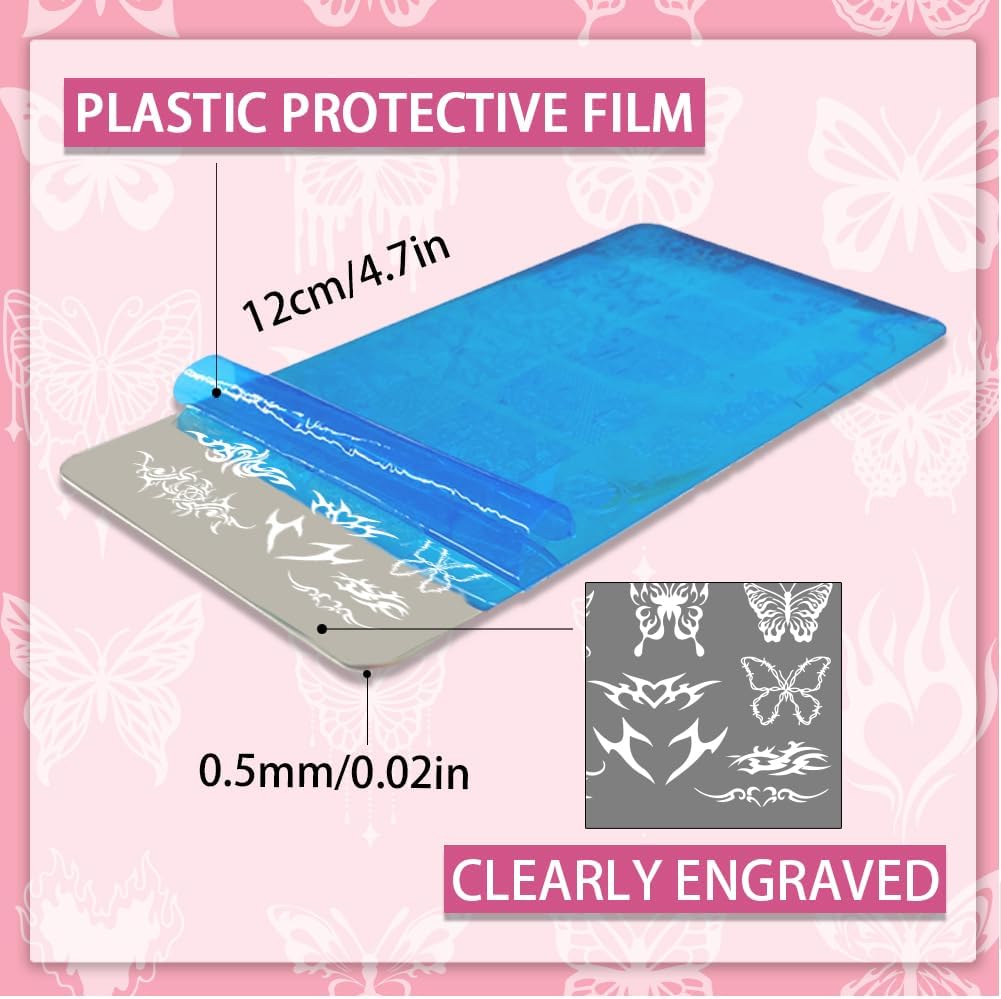 PH PandaHall 5pcs Butterfly Nail Stamping Plates Angel Wings Nails Art Stencils Flame Pattern Manicure Art Templates Fire Heart Print Nail Stencils for Women Manicures Salon DIY Designs 4.7x2.3 Inch