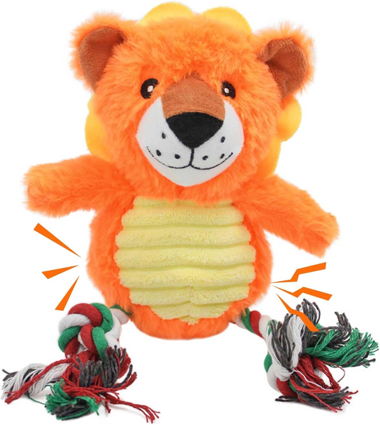 Lion Plush Dog Toy with Rope and Squeaker for Small Medium Dogs