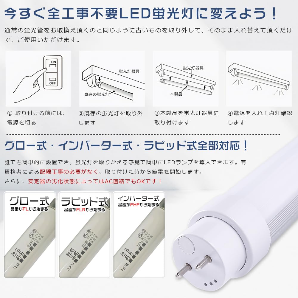 ★30本入り★LED蛍光灯 15形 直管 工事不要 グロー式 インバーター式 ラピット式 FL15 FLR15 FHF15 LED蛍光管10型 HF蛍光灯 436mm LED直管蛍光灯 直管型LED蛍光灯 消費電力8W 1600LM 直管LEDランプ 15W型 15W形 T10管径 G13口金 44CM 天井照明 省エネ 店舗 学校 家庭用 Amazon | LED蛍光灯 15W形 直管 ラピッド式 グロー式 インバーター式