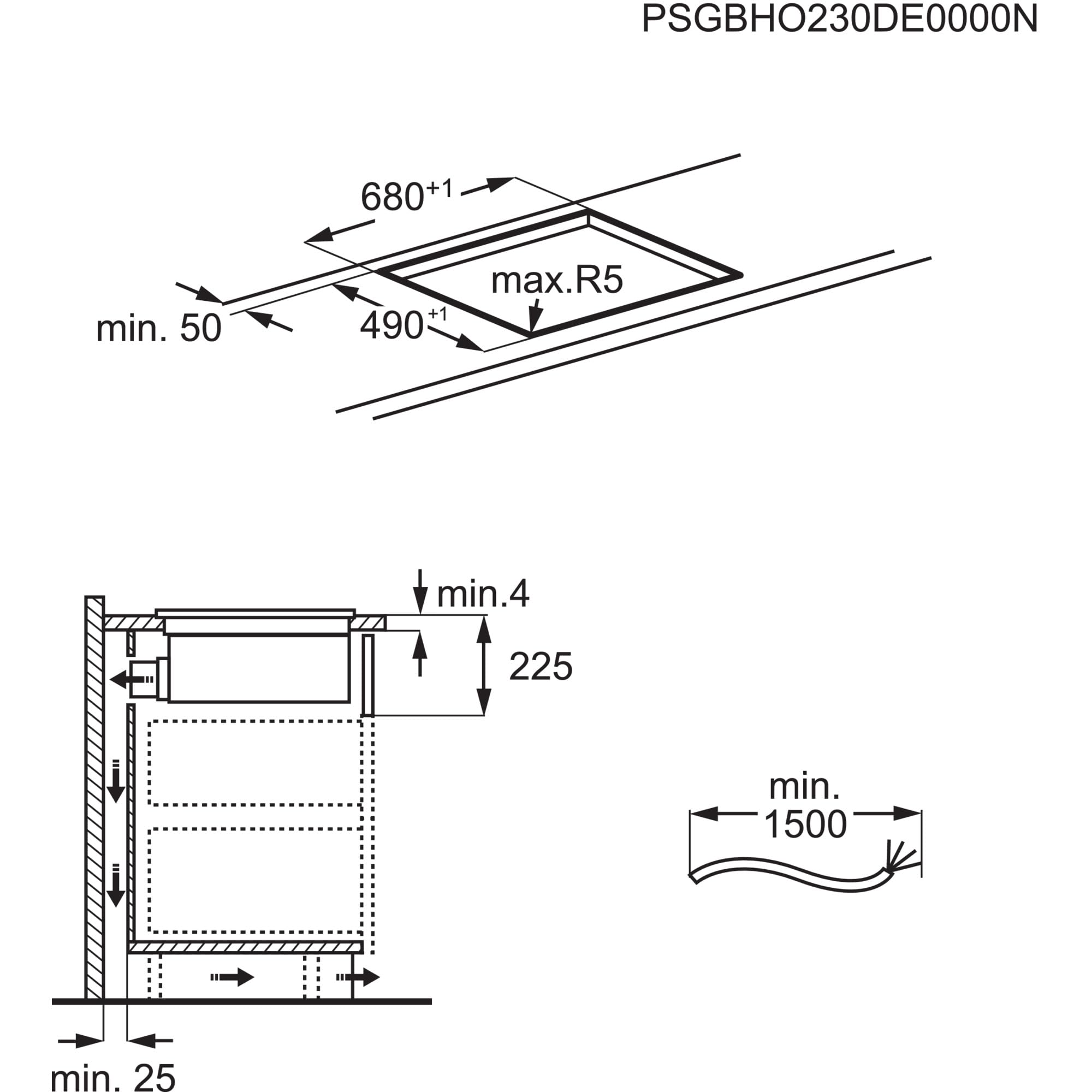 AEG Placa Inducción Extractora Integrado TCH74B01FB, 68 cm, 4 zonas, Función Bridge, 9 niveles de potencia, Gestionar Individualmente los 4 fuegos, Desconexión automática, Negro