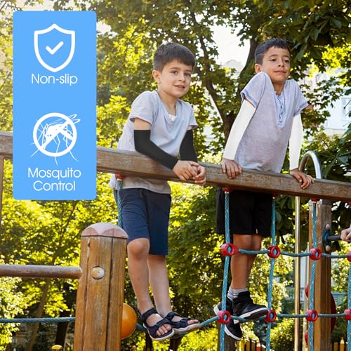 Basketball Arm Sleeve Youth 3 Pairs Youth Compression Sleeve Volleyball Basketball Arm Sleeves Kids For Boys Girls Black White Gray4