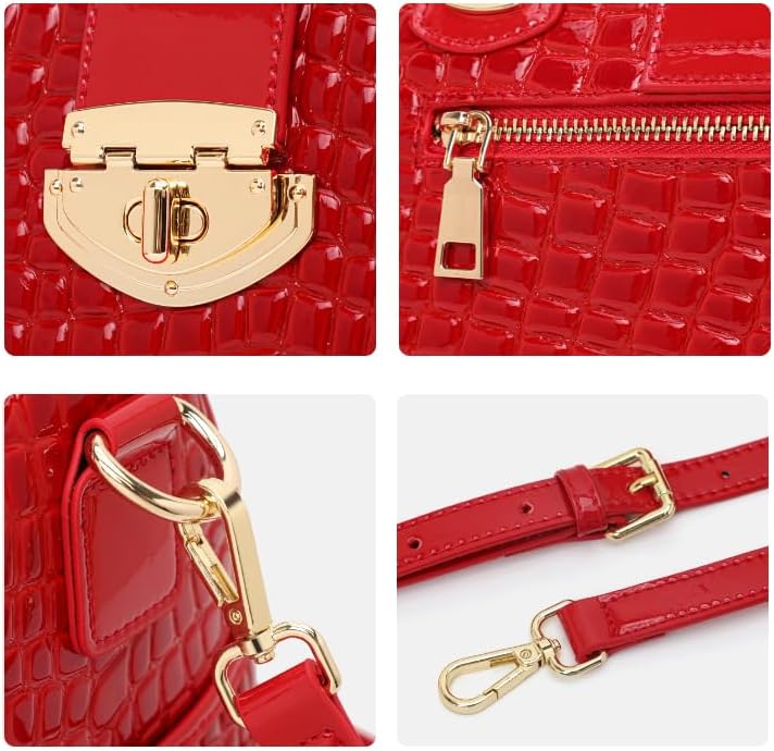 Genuine leather cowhide crocodile-pattern Boston women's handbag crossbody-bag detachable shoulder strap - Image 5