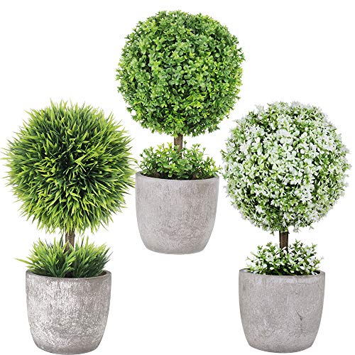 Winlyn 3 Pack Artificial Potted Plants Mini Boxwood Topiary Green Grass Ball Greenery