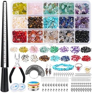 selizo Jewellery Making Kit with Crystal Beads, Crystals for Jewellery Making with Gemstone Chip Beads, Jewellery Wire, Pliers , Ring Size Measuring Tools and Other Jewelry Ring Making Supplies