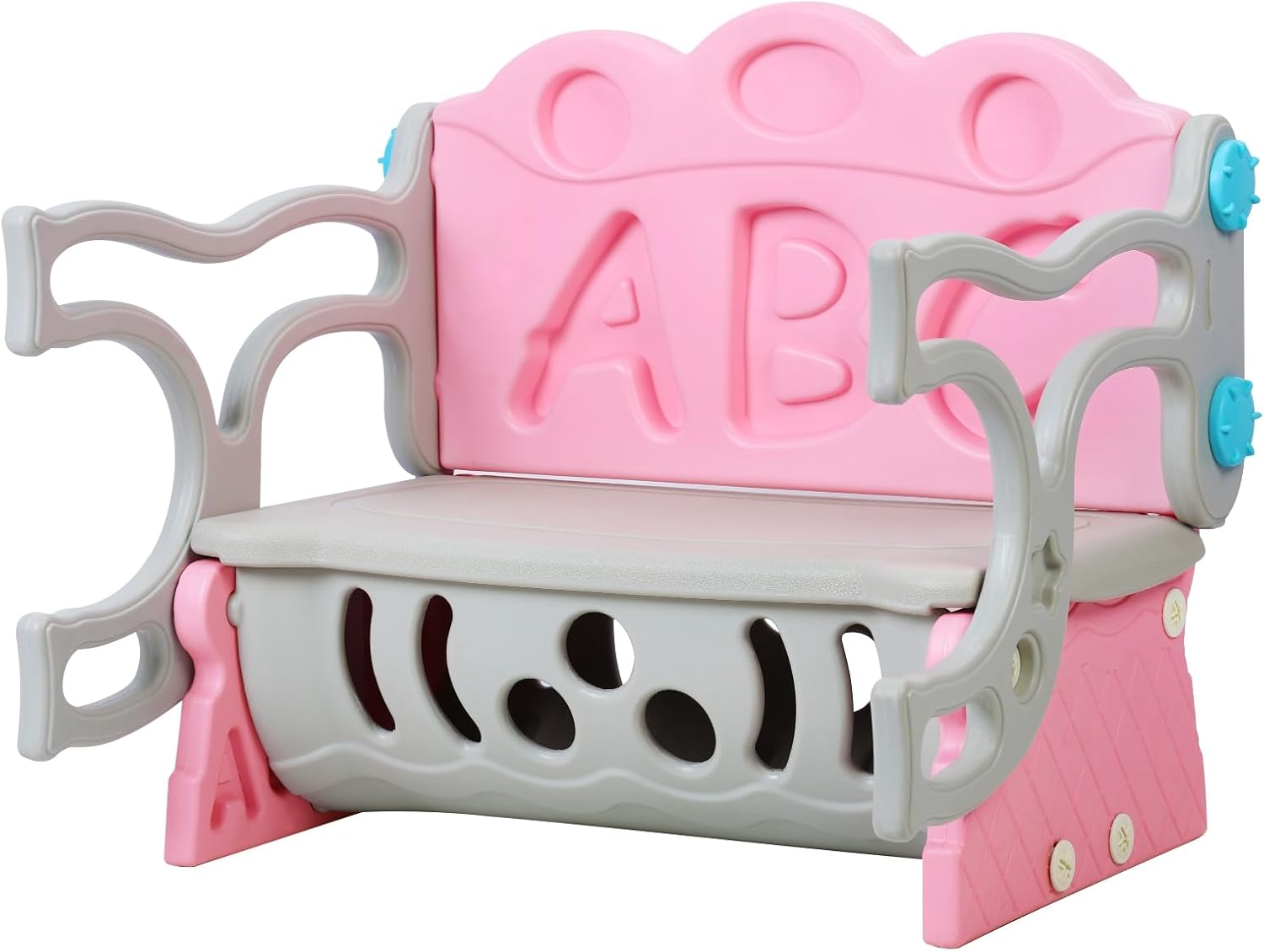 3 in 1 Study Table Bench Toy Storage Stool Set, Kids Storage Bench Toy Storage Stool with Letter Backrest, Flip Design, Large Capacity Space Pink