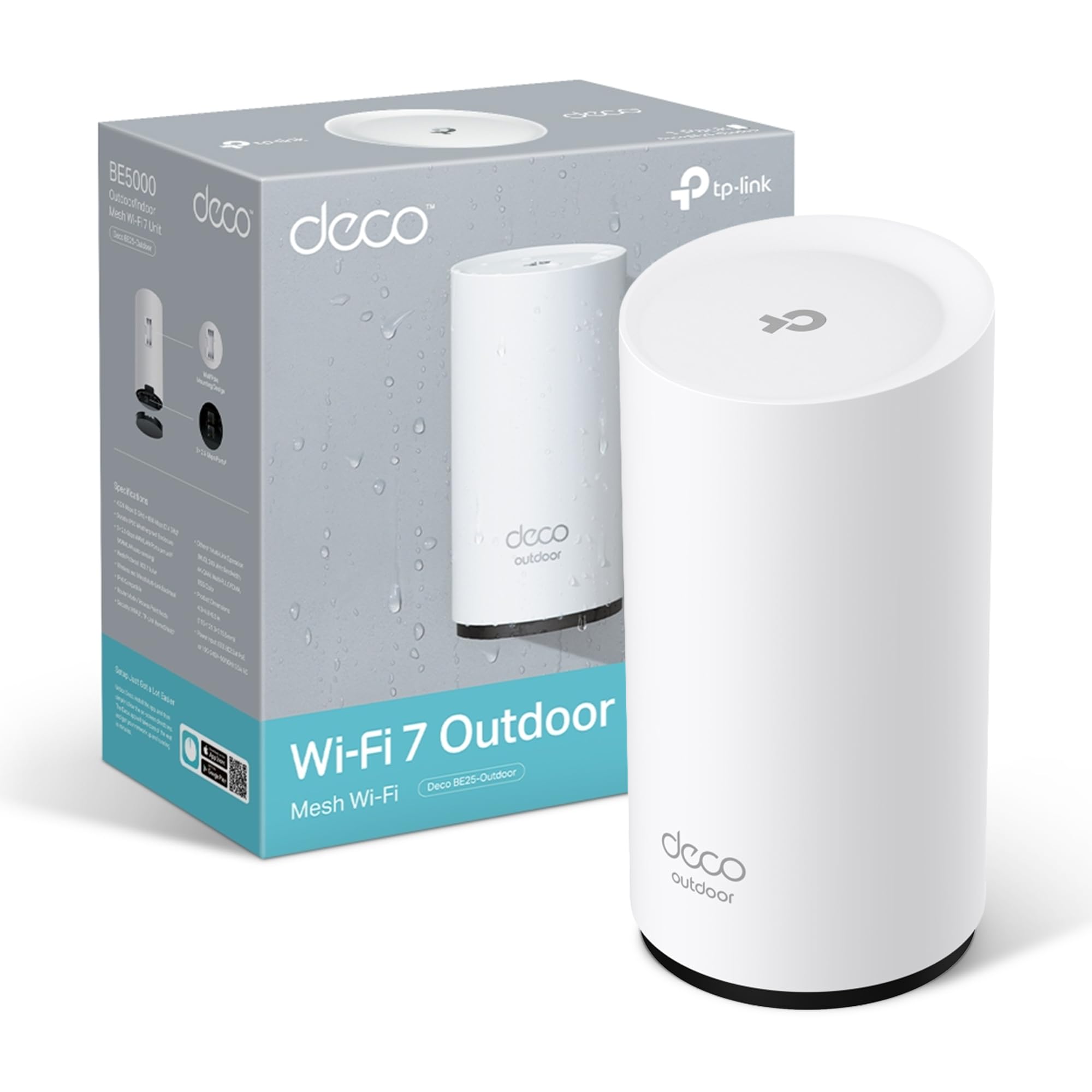 TP-Link TP-Link Deco BE25-Outdoor BE3600 Outdoor Wifi Extender, Mesh Wifi 7 Router, Weatherproof IP65, PoE/AC Power Supply, AI-Driven, Dual-Band, Compatible with Alexa, Google Assistant, HomeShield