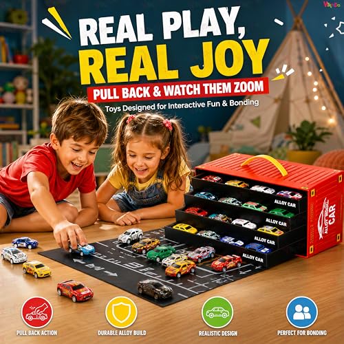 Image of VikriDA 48-Piece Pull Back Car Toy Set for Kids 3+ Years, Mini Racing Cars Bulk Pack, Friction Powered Pull Back Vehicles, Educational Learning Toys, Birthday Return Gifts for Boys & Girls