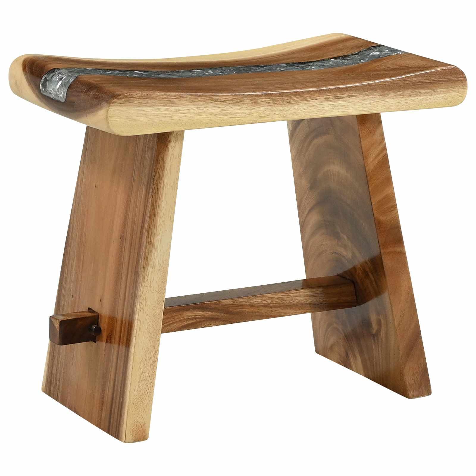 Générique Stołek prysznicowy z litego drewna Suar 50x30x44 cm, ręcznie robiony stołek łazienkowy z blatem z żywicy i szkła, nowoczesny design do roślin lub akcesoriów, maksymalne obciążenie 110 kg