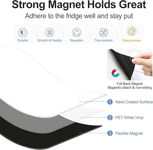 Miniatura 5 de Calendario magnético de borrado en seco, planificador mensual y pizarra blanca en blanco para refrigerador, paquete de 2 pizarras blancas magnéticas