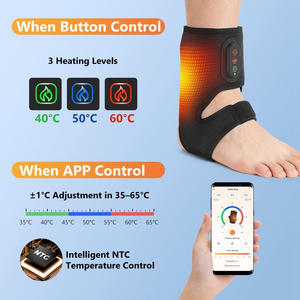 Elektrischer Fußmassager Kabellos Beheizt Knöchelkompressionswickel 3 Heizstufen & Vibrationsmassage Kabelloser Fußmassager mit Drahtloser Heizung & Massage mit App Steuerung