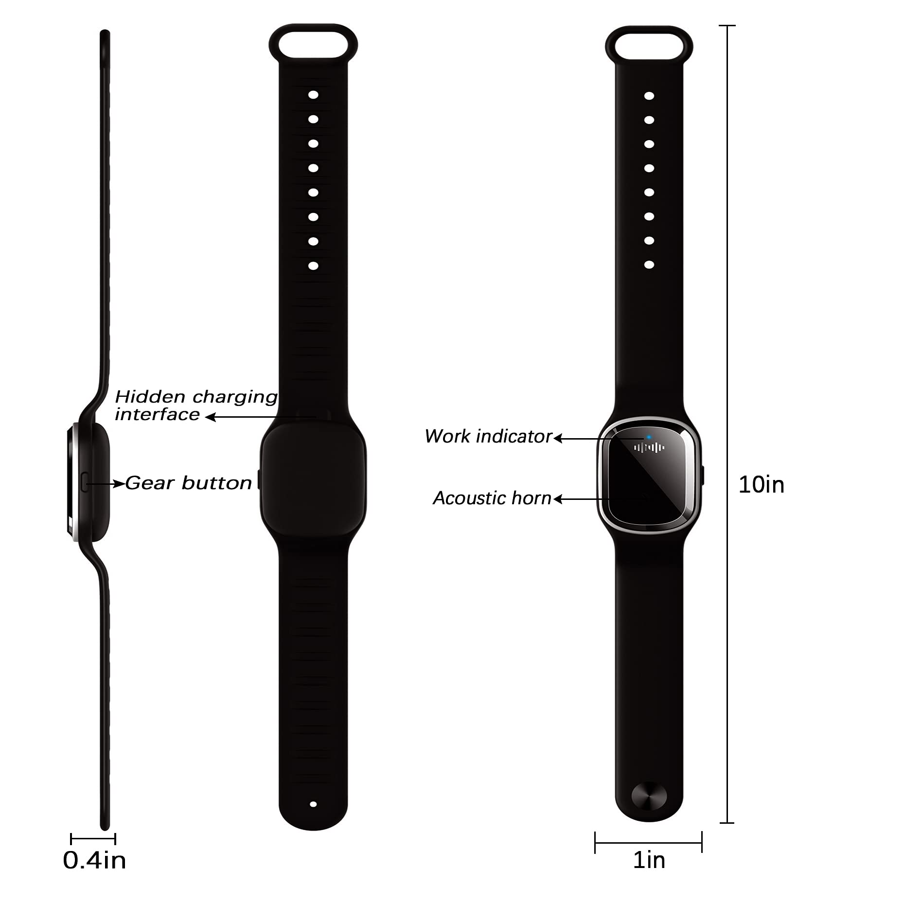 Pulsera repelente de mosquitos ultrasónico con función de reloj, recargable por USB, repelente de mosquitos, adecuado para adultos y niños, banda repelente de insectos (2 unidades, negro)