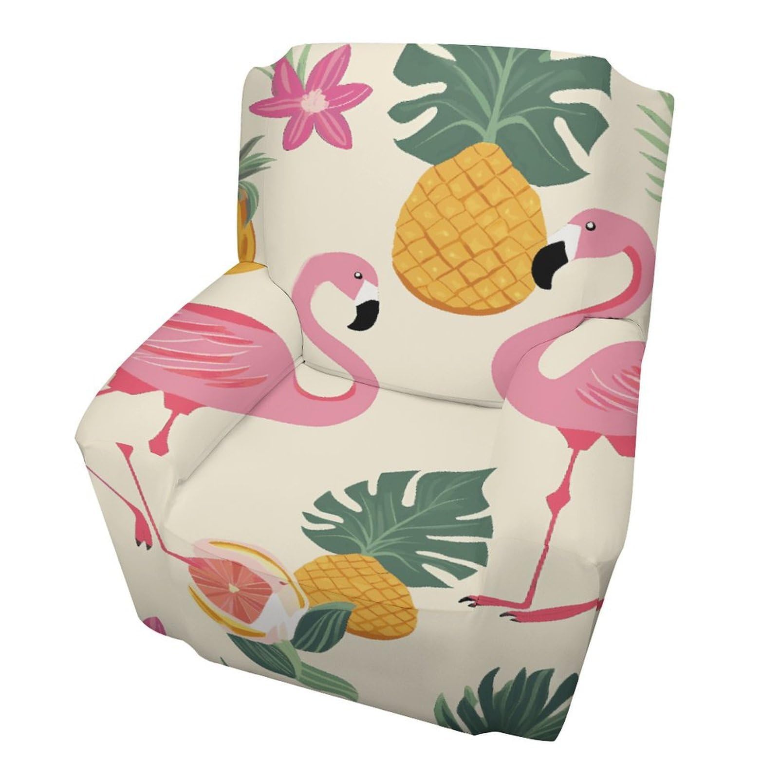 Fodpand Style Flamingos And Pineapples Sofa Cover Soft 1 Seater Sofa Slipcover For Pets Washable,Couch Cover With Elastic Straps Furniture Protector