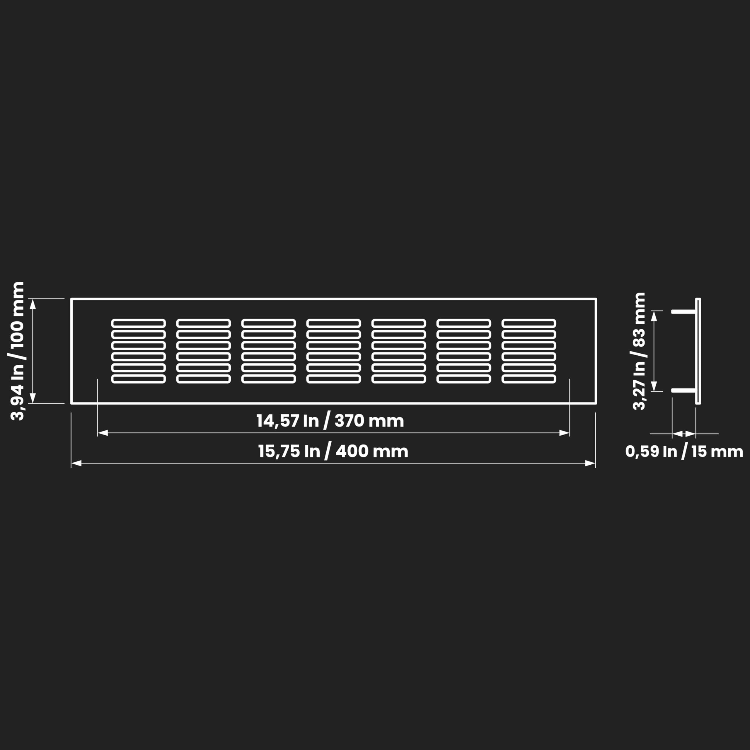 Repa Market Ventilation Grille Silver 400 x 100mm (Frame Size), Aluminum Air Vent Cover for Kitchen Plinth Cabinet, Door - Image 2
